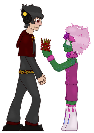 danny and ray for ace week! shes giving him snapdragons because hes a snappy dragon :]