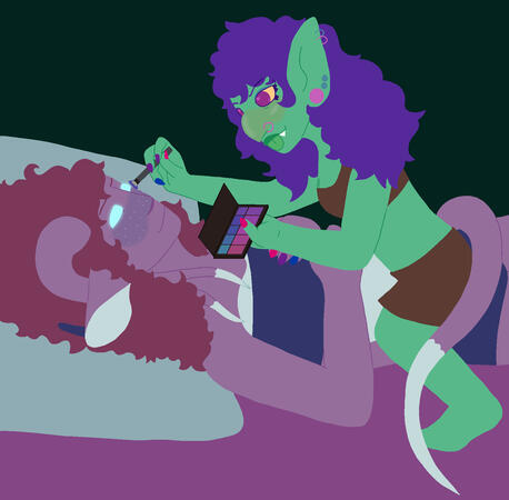 ena and koralei as the lesbians doing makeup meme