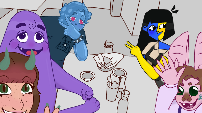 friend meetup! cant believe i got to meet the grimace and ena guys omg (this was traced off a real pic from a friend meetup lol)
